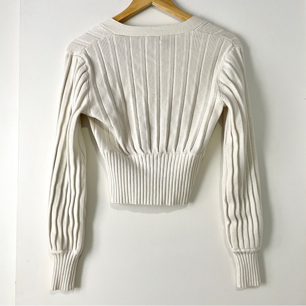 Wilfred Plunge Front Merino Wool Cardigan in White - Picture 5 of 7